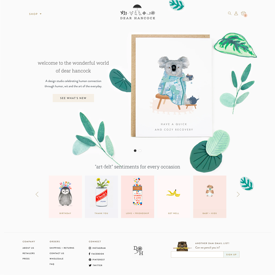 screenshot of Dear Hancock homepage