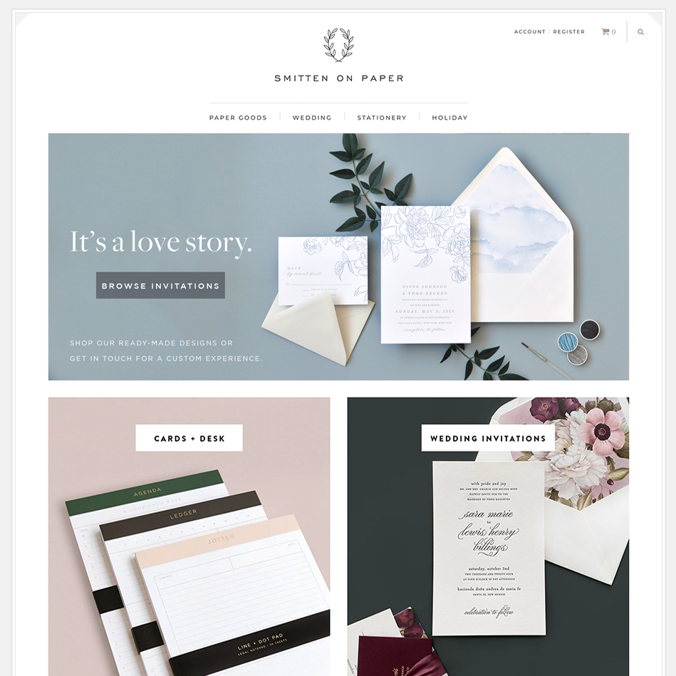 screenshot of Smitten on Paper homepage